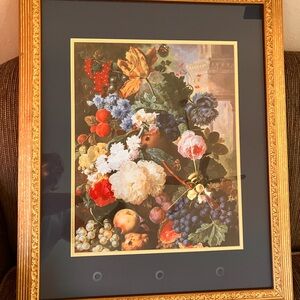 Floral and Fruit Art Print in Gold Frame